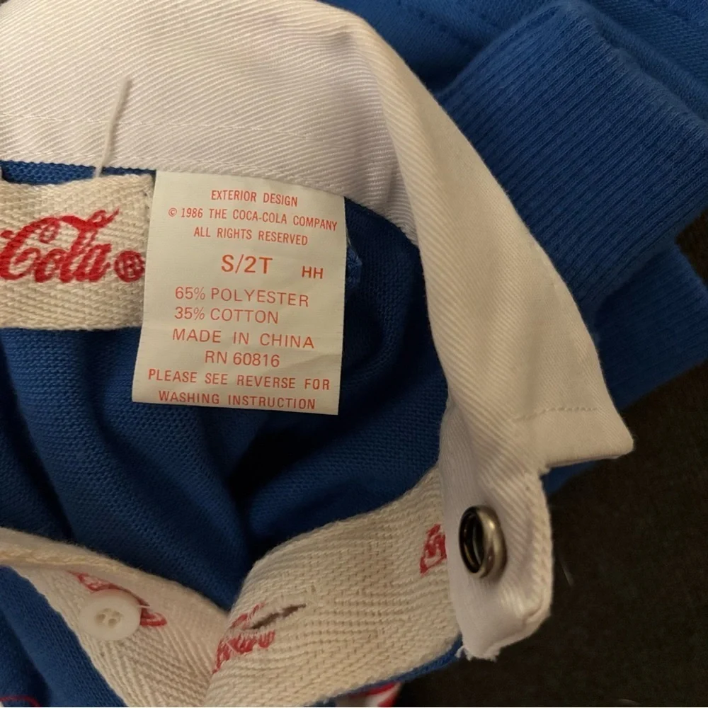 Vintage NWT 1986 Coca-Cola Kids Rugby Shirt Size 2T Unisex Polo Color Block Blue